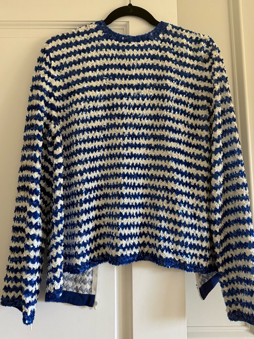ASHISH all over sequin stripe blue white top designer Luxury M retrofete - Picture 2 of 7
